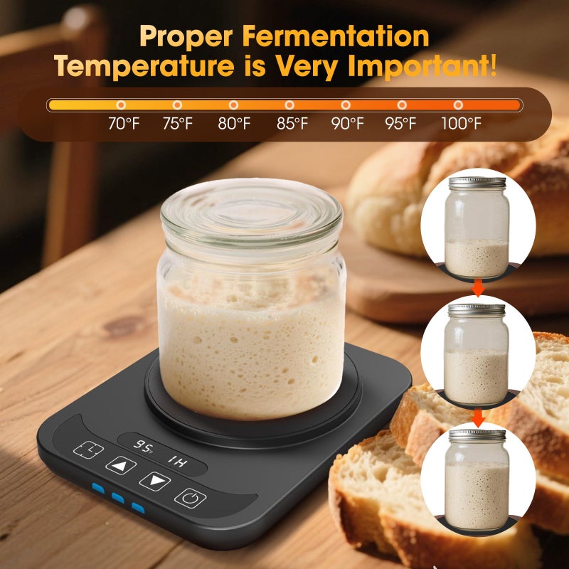 MQUPIN Sourdough Starter Warmer with Temperature Display,Sourdough Warming Mats 100â„‰ Electric Heating 12 Hours Timing Function Sourdough Heating Mat Bread for Baking Supplies Kitchen Bakers (Black) - Image 3