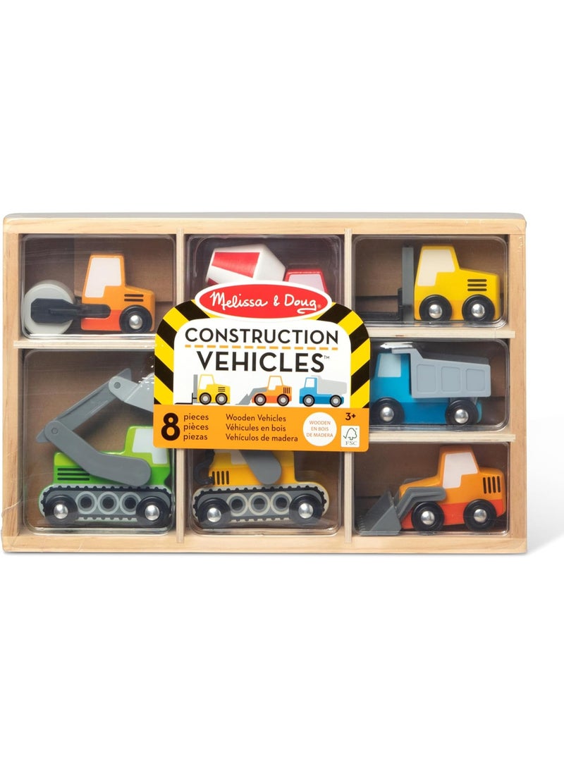 Melissa & Doug Wooden Construction Vehicles Set – 8 Pieces - With wooden storage tray - Image 1