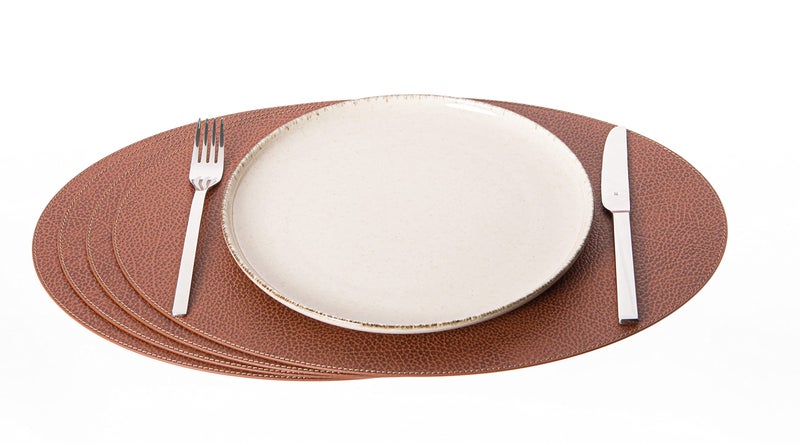 Nikalaz Oval Placemats Set Pack of 4 Recycled Leather Table Mats 18 x 13 inches 457 x 33 centimetres Kitchen Dining Table Decor by Nikalaz Dirty Brown