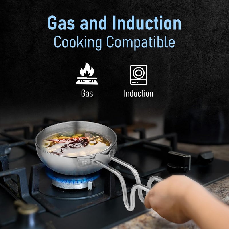 AGARO Stainless Steel Regency Triply Tadka Pan, 250 ml Capacity, 11 cm Diameter, 2.5 mm Thick Body, Induction & Gas Compatible, Riveted Handle, Silver - Image 4