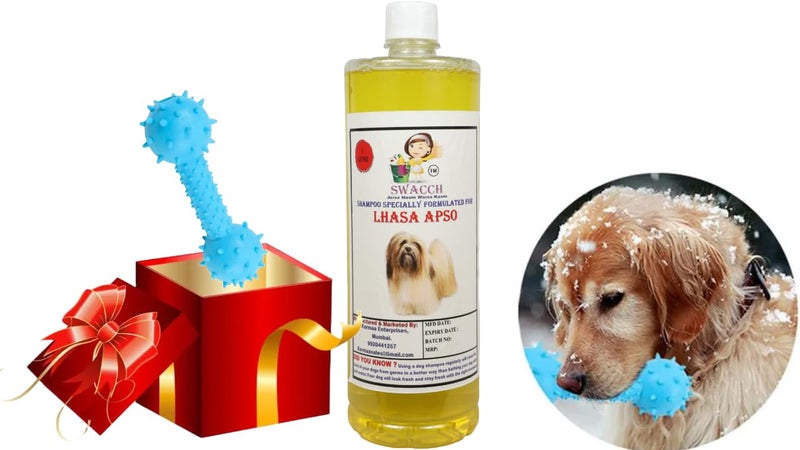 swacch Lhasa Apso Dog Shampoo + Dumbbell Toy I Durable Rubber Dog Toy for Chewing I Playing,Teeth Cleaning & Training Toy I Combo Pack I 1 Litre Lemon - Image 1