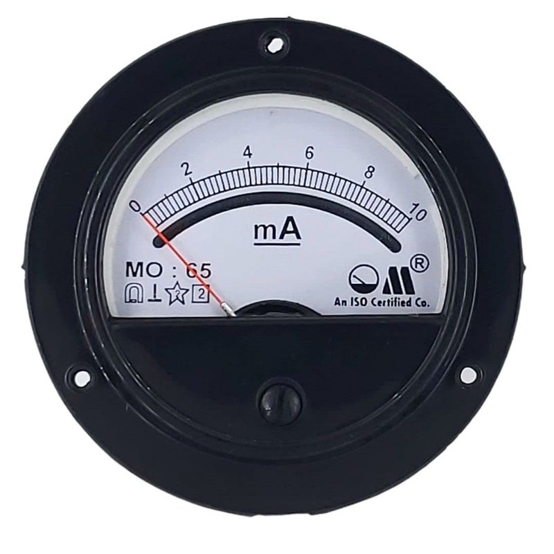 OM Meters MO-65 Round Moving Coil Analog Panel Meter 10mA Milli Ammeter (Black) (80mm) - Image 1