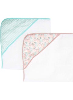 Spasilk Extra Plush Hooded Towel Set for Babies, Soft Terry with Muslin Printed Hood, Pack of 2, Pink Corals