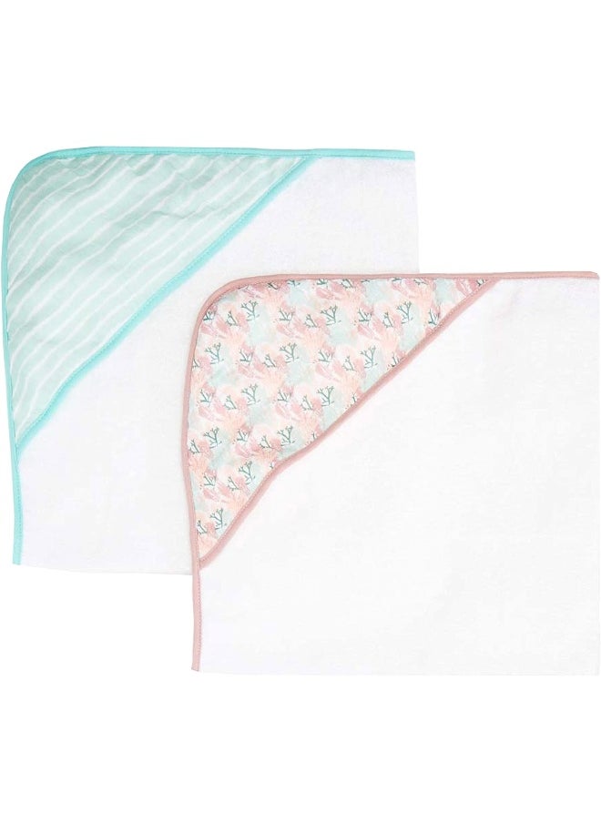 Spasilk Spasilk Extra Plush Hooded Towel Set for Babies, Soft Terry with Muslin Printed Hood, Pack of 2, Pink Corals  - Image 1