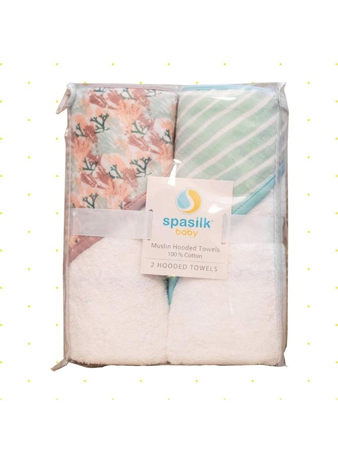 Spasilk Spasilk Extra Plush Hooded Towel Set for Babies, Soft Terry with Muslin Printed Hood, Pack of 2, Pink Corals  - Image 3