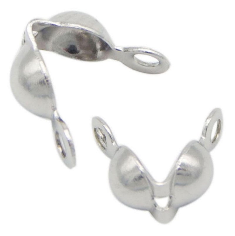 200pcs Clamshell Calotte Bead Tip 8mm Crimp End Caps Sterling Silver Plated Brass 2 Closed Rings 4mm Cup for DIY Craft Jewelry Making CF481