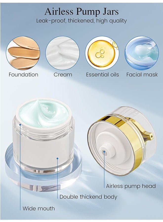 Beyond 2 Pcs Cosmetic Jar Cream Jar50 ML, Travel LeakProof Airless Pump Jars, Refillable Vacuum Cosmetic Containers for Cream Lotion Skincare Toiletries (Gold+White) - Image 5