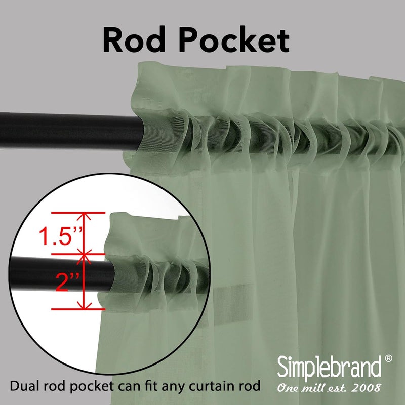 SimpleBrand Sage Sheer Curtains 84 Inches Long, Light Filtering Rod Pocket Solid Color Window Sheer Curtain Panels, Elegant Curtains & Drapes for Living Room, Bedroom 2 Panels (Sage, 42" W x 84" L) - Image 2