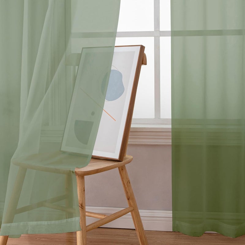 SimpleBrand Sage Sheer Curtains 84 Inches Long, Light Filtering Rod Pocket Solid Color Window Sheer Curtain Panels, Elegant Curtains & Drapes for Living Room, Bedroom 2 Panels (Sage, 42" W x 84" L) - Image 3