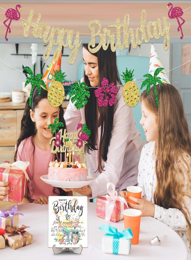 لافتة عيد ميلاد سعيد استوائية لامعة من FHGG، زينة كعكة هاواي لواو، زهرة فلامنجو، زينة لحفلات أعياد الميلاد الصيفية، لوازم حفلات استقبال المولود الجديد - Image 4