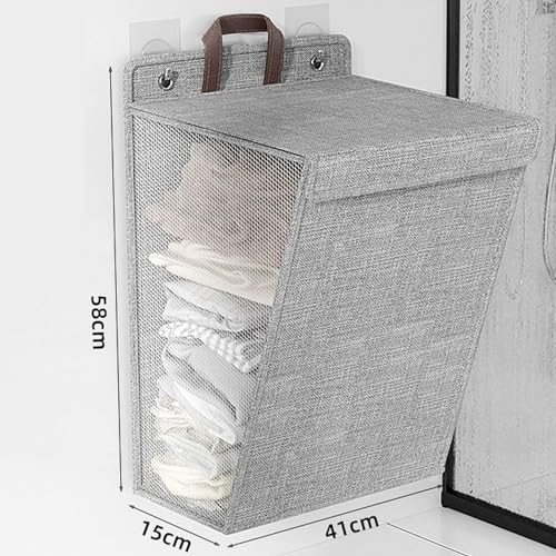 House of Quirk Wall Mounted Laundry Basket, Foldable Clothes Hamper with Handles, Household Organizer Storage Bin for Bedroom Hamper (Grey, Large) - Image 5