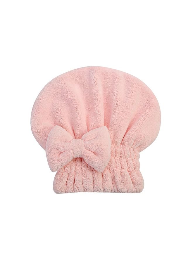 Women's Solid Color Thickened Coral Velvet Dry Hair Cap, Microfiber Thickened Suction Shower Cap, Bamboo Charcoal Fiber Quick Drying Absorbent Bow Wrap Headscarf (Pink) - Image 1