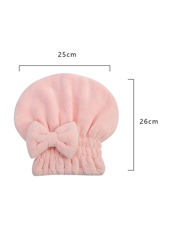 Women's Solid Color Thickened Coral Velvet Dry Hair Cap, Microfiber Thickened Suction Shower Cap, Bamboo Charcoal Fiber Quick Drying Absorbent Bow Wrap Headscarf (Pink) - Image 2