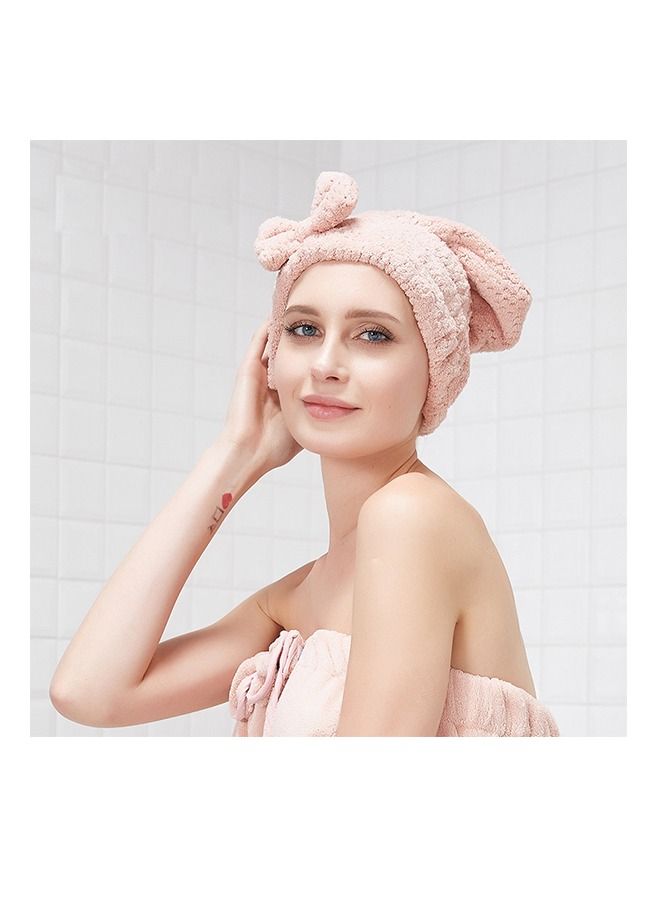 Women's Solid Color Thickened Coral Velvet Dry Hair Cap, Microfiber Thickened Suction Shower Cap, Bamboo Charcoal Fiber Quick Drying Absorbent Bow Wrap Headscarf (Pink) - Image 5
