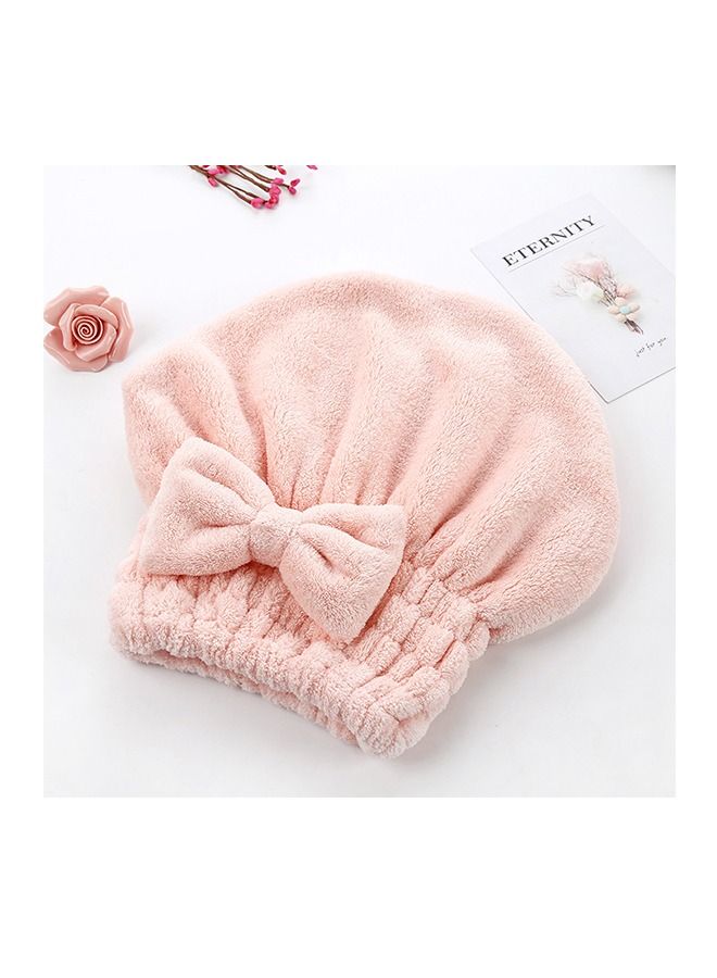 Women's Solid Color Thickened Coral Velvet Dry Hair Cap, Microfiber Thickened Suction Shower Cap, Bamboo Charcoal Fiber Quick Drying Absorbent Bow Wrap Headscarf (Pink) - Image 3