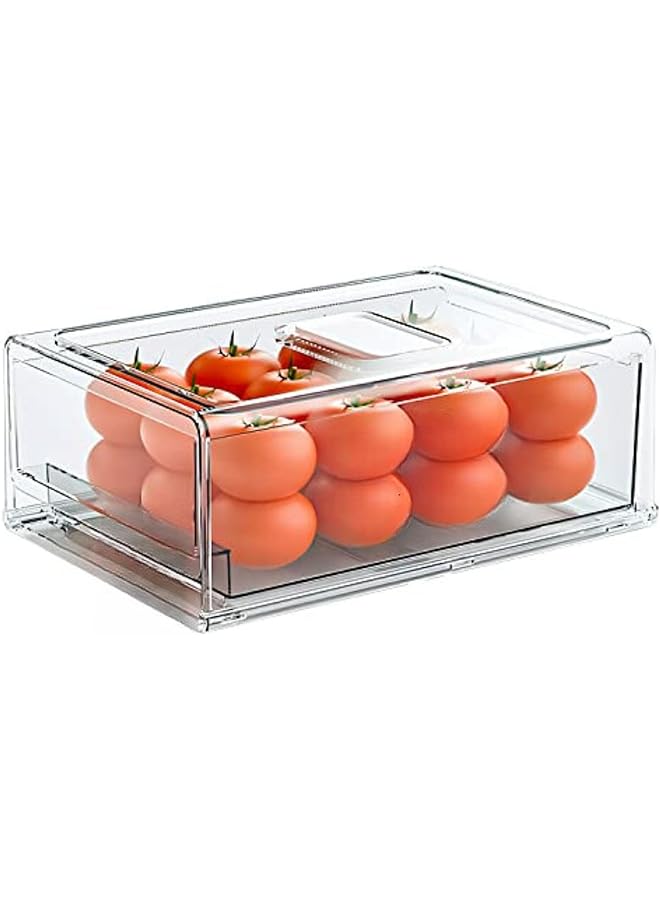 Zaboon Refrigerator Food Storage Stackable Fridge Box Pull Out Food Storage Container With Bottom Drainage Valves For Freezer Kitchen Bathroom Fridge Home Bpa Free (30X20.6X11.5Cm) - Image 1