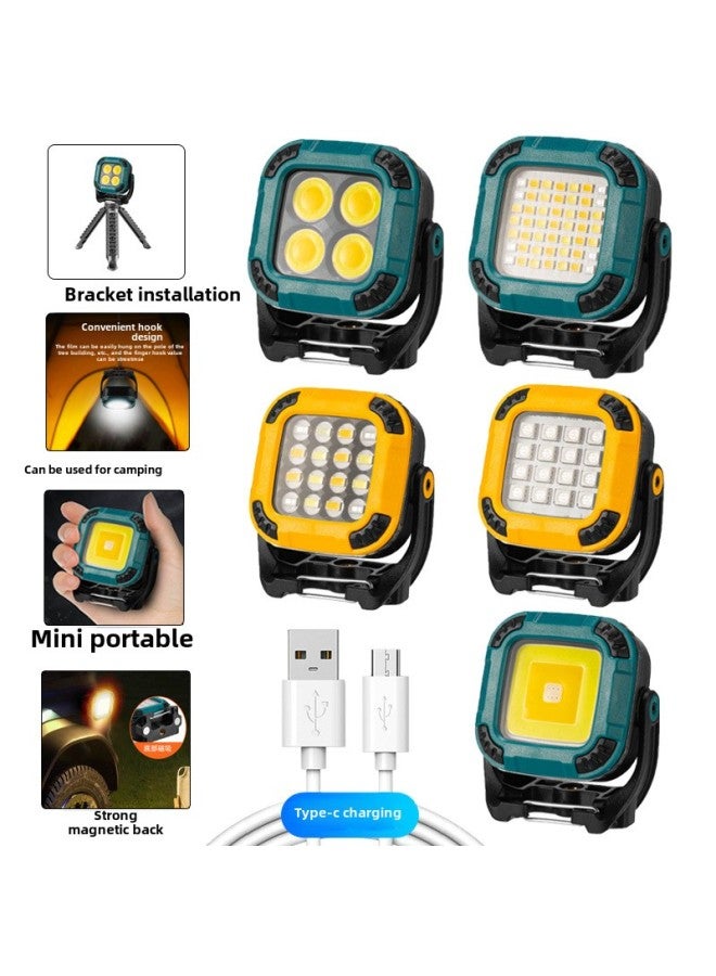 Super Bright Strong Magnetic Suction Work Light Auto Repair Maintenance Light Strong Light Long Endurance Repair Outdoor Rechargeable Lighting Flashlight-Color:W8129-3 Blue - Image 2