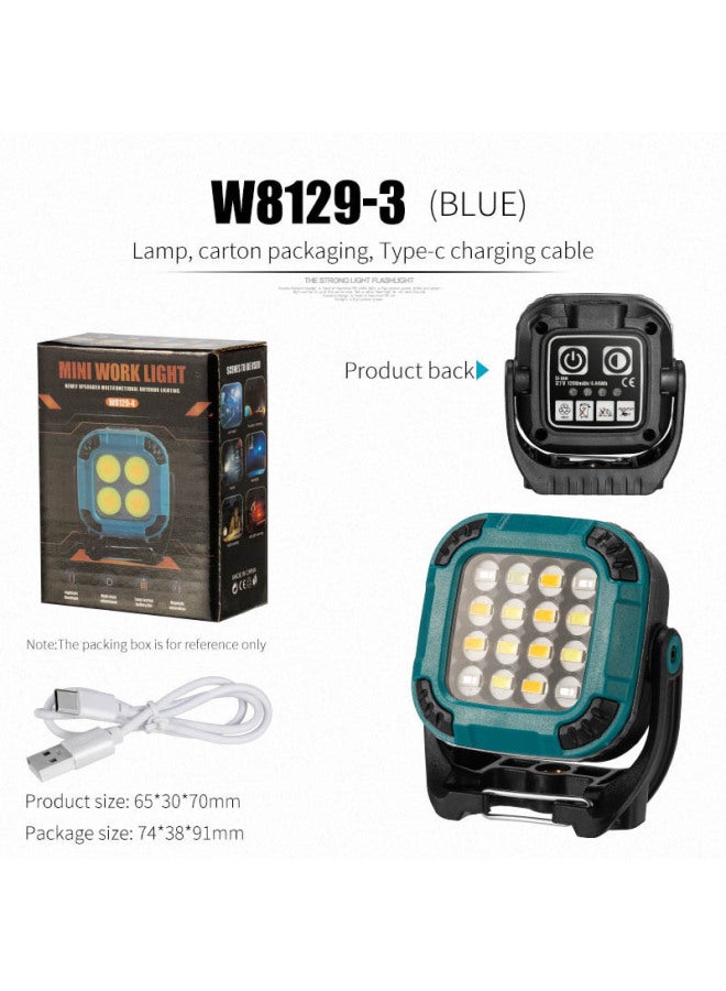 Super Bright Strong Magnetic Suction Work Light Auto Repair Maintenance Light Strong Light Long Endurance Repair Outdoor Rechargeable Lighting Flashlight-Color:W8129-3 Blue - Image 1