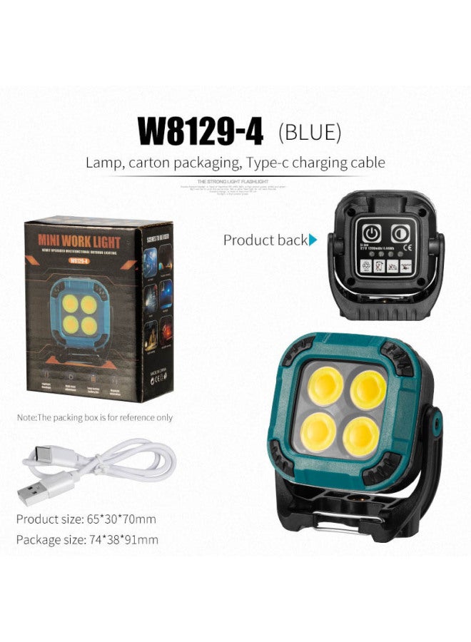 Super Bright Strong Magnetic Suction Work Light Auto Repair Maintenance Light Strong Light Long Endurance Repair Outdoor Rechargeable Lighting Flashlight-Color:W8129-3 Blue - Image 5