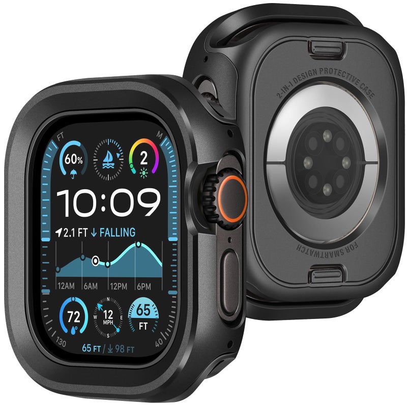 ZZDZZ Metal Case Compatible with Apple Watch Case Ultra 321 49mm 2 in 1 Rugged Protective Silicone Bumper Cover Compatible with iWatch Ultra 49mm Black - Image 2