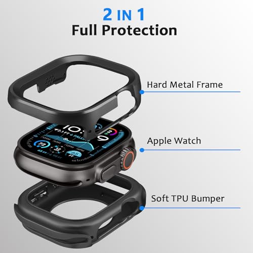 ZZDZZ Metal Case Compatible with Apple Watch Case Ultra 321 49mm 2 in 1 Rugged Protective Silicone Bumper Cover Compatible with iWatch Ultra 49mm Black - Image 3