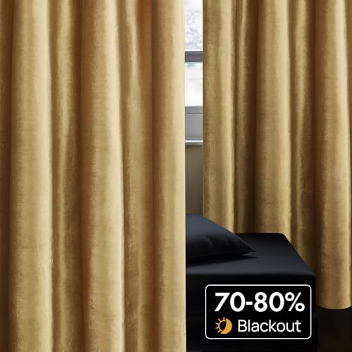 Bulbul Velvet Gold Curtains 84 inch Length- Living Room Blackout Thermal Window Drapes Darkening Decor Grommet Curtains for Bedroom Set of 2 Panels - Image 4