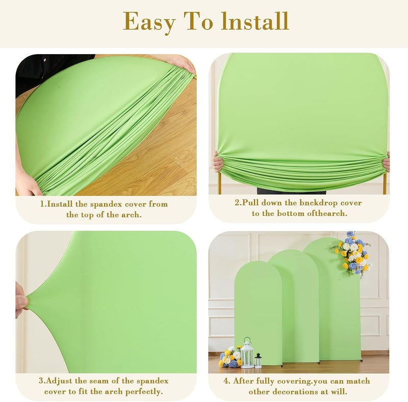 Suppromo Light Sage Green Arch Cover 3 Set - 4FT, 5FT, 6FT Arch Backdrop Cover Spandex Fitted Wedding Arch Stand Covers for Baby Shower Birthday Party Wedding Bridal Shower Banquet Photo Background Decorations - Image 5