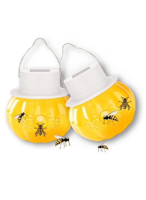 Wasp Trap Outdoor Hanging, 2 Pack Yellow Jacket Trap, Solar Repellent Carpenter Bee for Outside, Non-Toxic Reusable Hornet Traps Killer with Light Trapping Wasp,Hornet,Bee,Insects