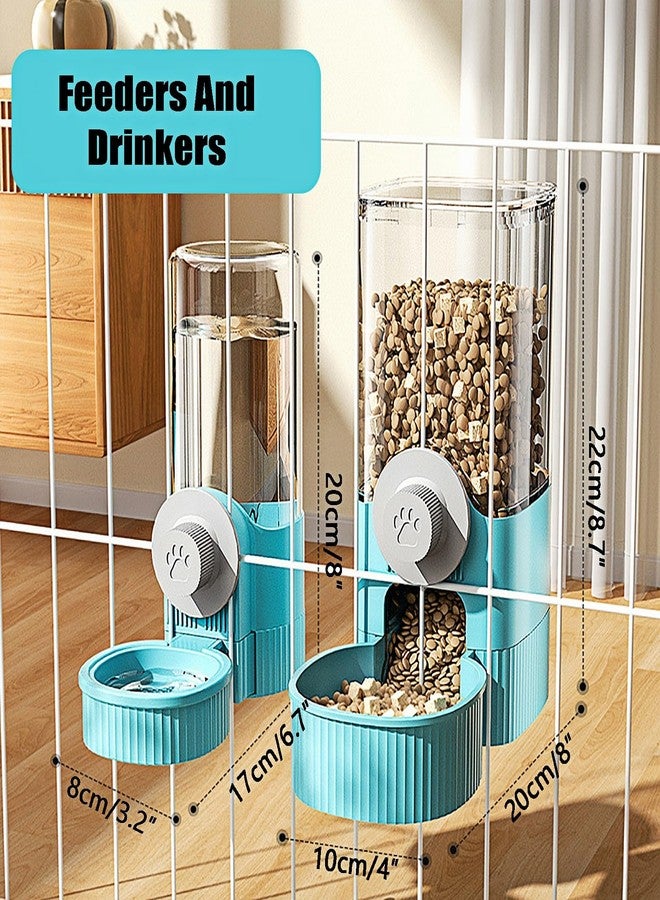 GKYZBB Hanging Automatic Food Water Dispenser,Rabbit Feeder Guinea Pig Water Bottle Food Feeder for Ferret Guinea Pig Rabbit Bunny Cage Accessories (Blue, 520ml+1200ml) - Image 2