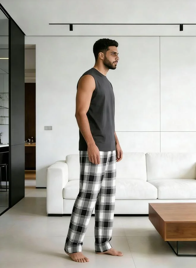 Take Two Grey Men Printed Round Neck Tank and Checked Pants Set for Men | Best Price UAE