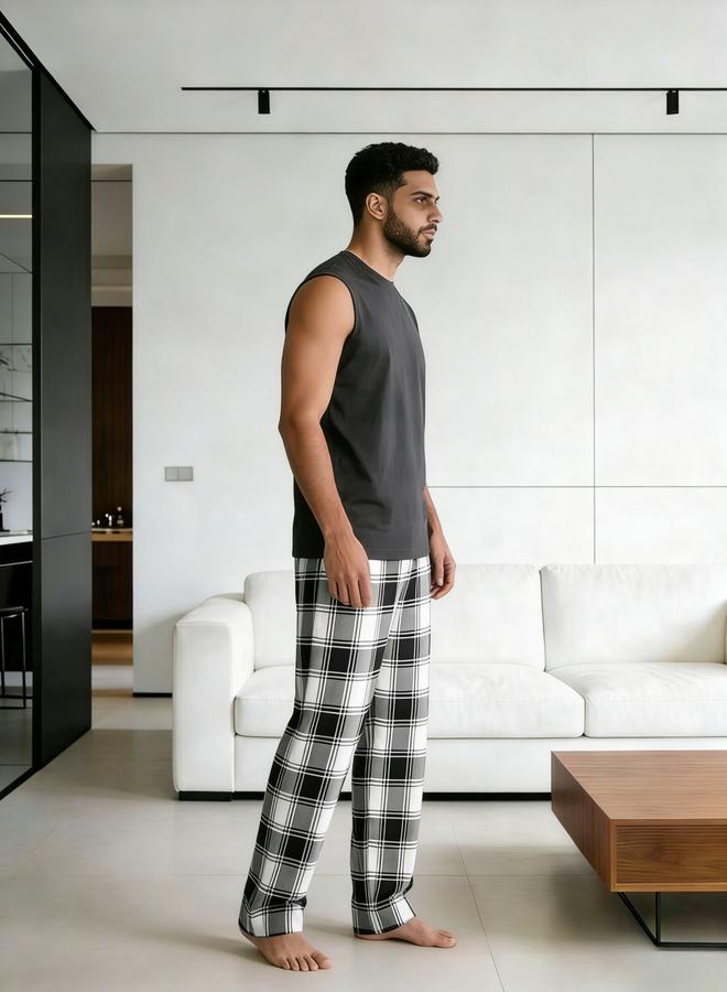 تايك تو مجموعة من بنطال كاروهات وبلوزة بلا أكمام مطبوعة للرجال - Image 3