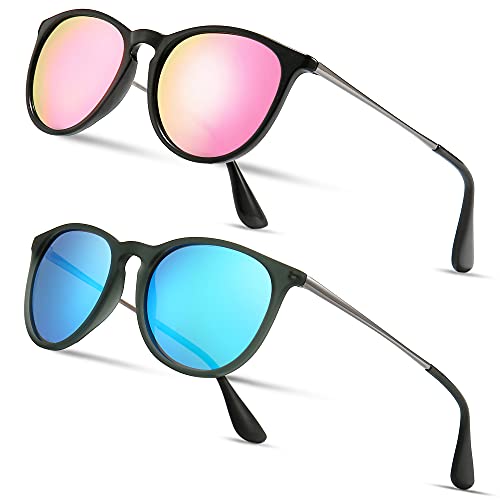 SUNGAIT 2 Pairs Round Polarized Sunglasses for Women Men Vintage Trendy Style Colored Lens UV400 - Image 1