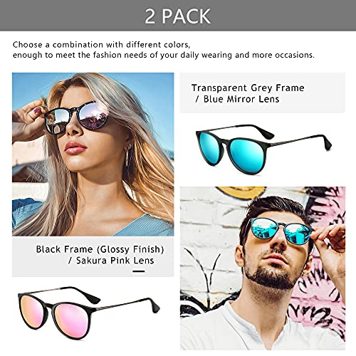 SUNGAIT 2 Pairs Round Polarized Sunglasses for Women Men Vintage Trendy Style Colored Lens UV400 - Image 3