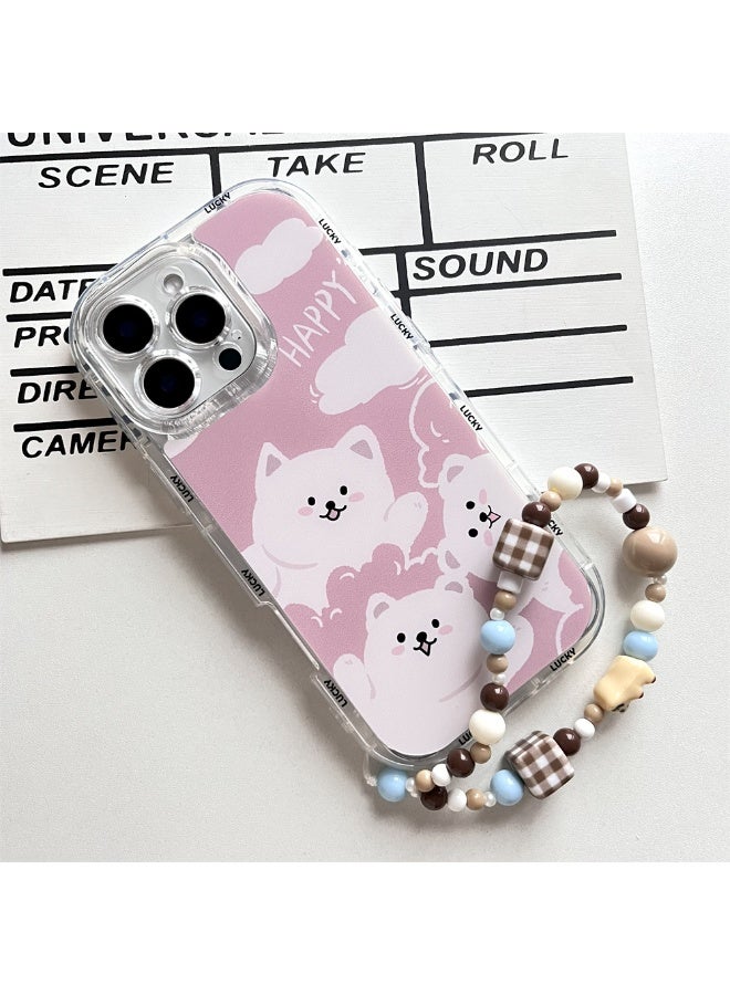 NIBEMINENT Cute Puppy Protective TPU Case Cover with Chain For iPhone 14 Pro Pink - Image 2