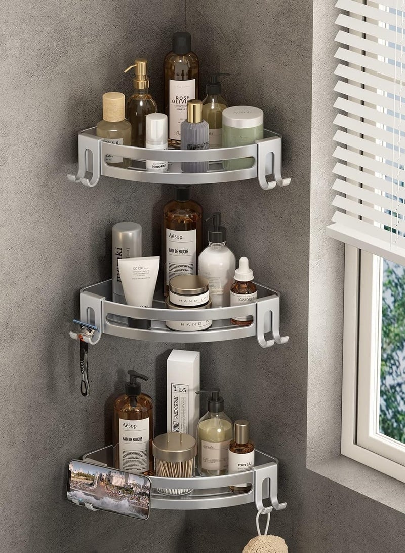 Jorunb 3 Pack Shower Shelves Corner Shower Caddy Bathroom Corner Shelf Stainless Steel Tripod No Drilling Wall Mounted Bathroom Storage Organizer Rustproof for Bathroom Toilet Kitchen Bedroom - Image 2