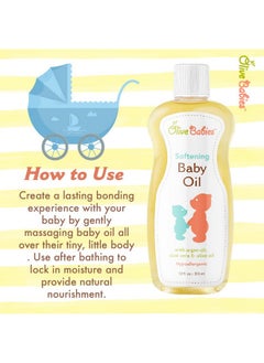 Olive Babies Baby Oil Multi Purpose With Argan Oil Aloe Vera & Olive Oil 12 Oz Softening Hypoallergenic Solution For All Skin Types Good On Men Women & Kids  - Image 3