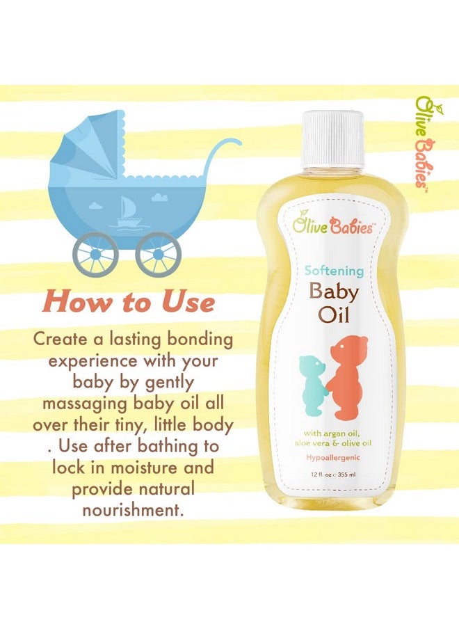 Olive Babies - Baby Oil Multi Purpose With Argan Oil Aloe Vera & Olive Oil 12 Oz Softening Hypoallergenic Solution For All Skin Types Good On Men Women & Kids - Image 1