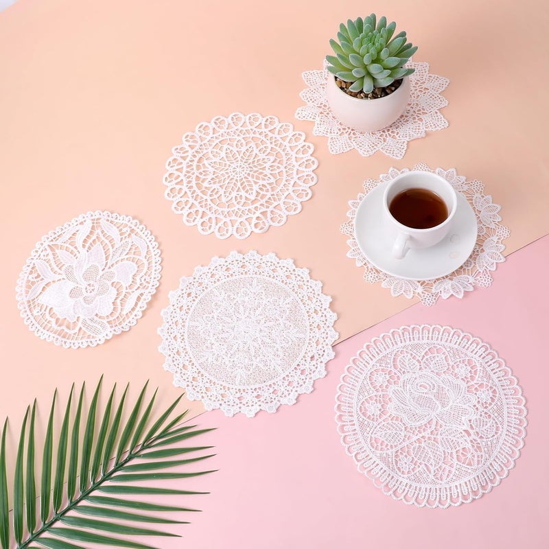 Azonee 6 PCS Vintage White Cotton Lace Doilies, Round Crochet Placemats, Handmade Coasters for Furniture, Kitchen, Dining Room, Dessert Trays, Wedding and Party Decoration - Image 2