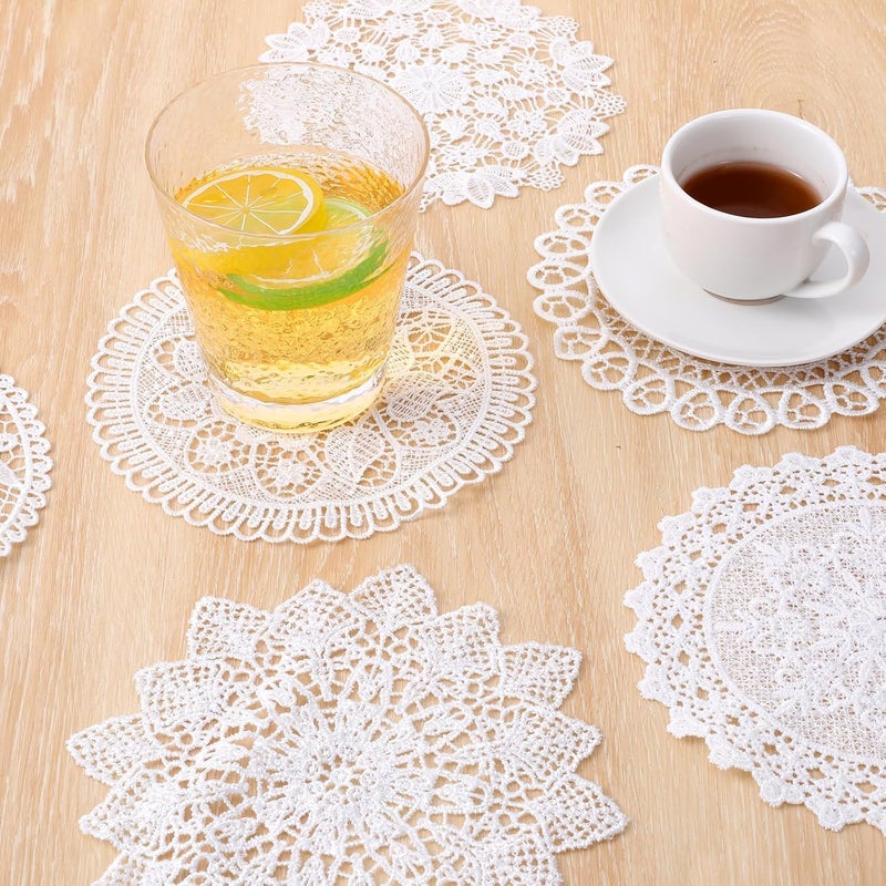 Azonee 6 PCS Vintage White Cotton Lace Doilies, Round Crochet Placemats, Handmade Coasters for Furniture, Kitchen, Dining Room, Dessert Trays, Wedding and Party Decoration - Image 4