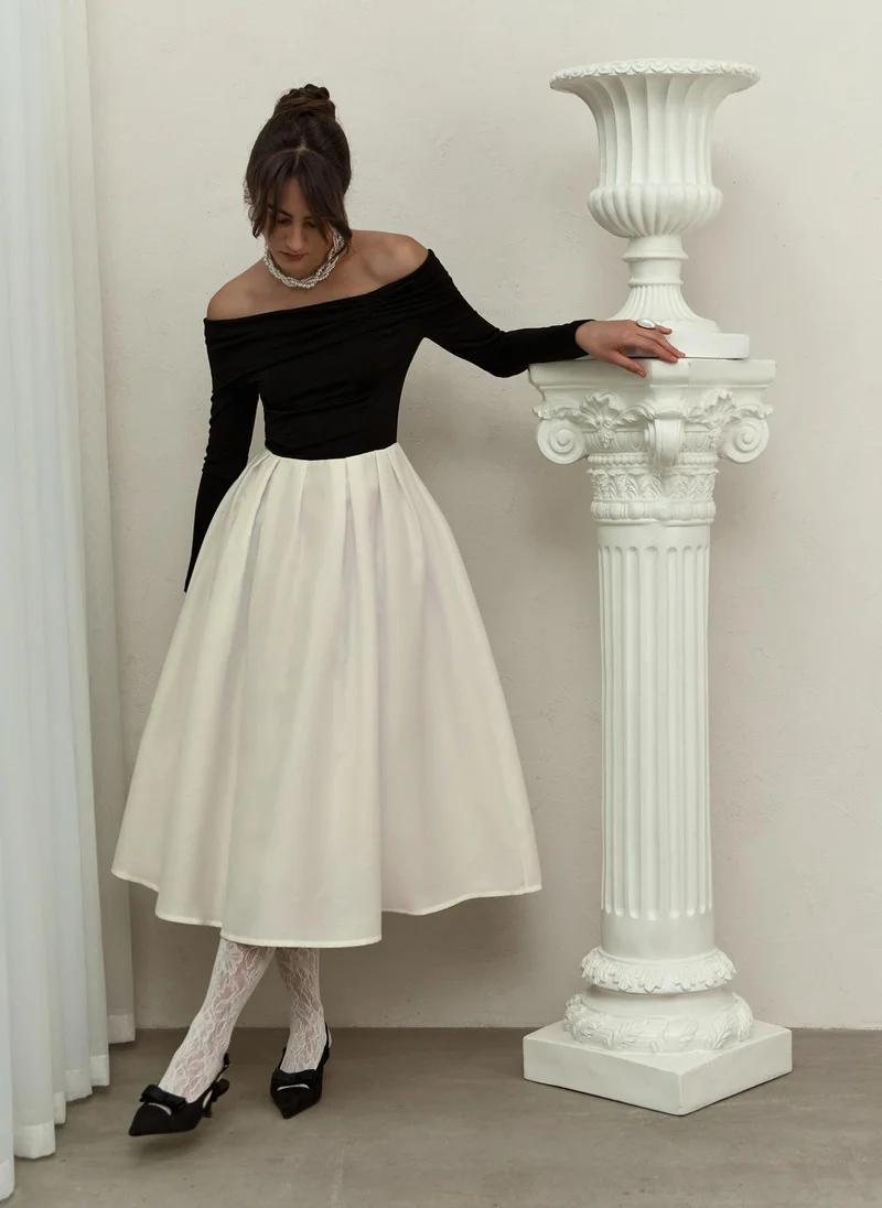 Lichi Midi dress with contrasting satin skirt