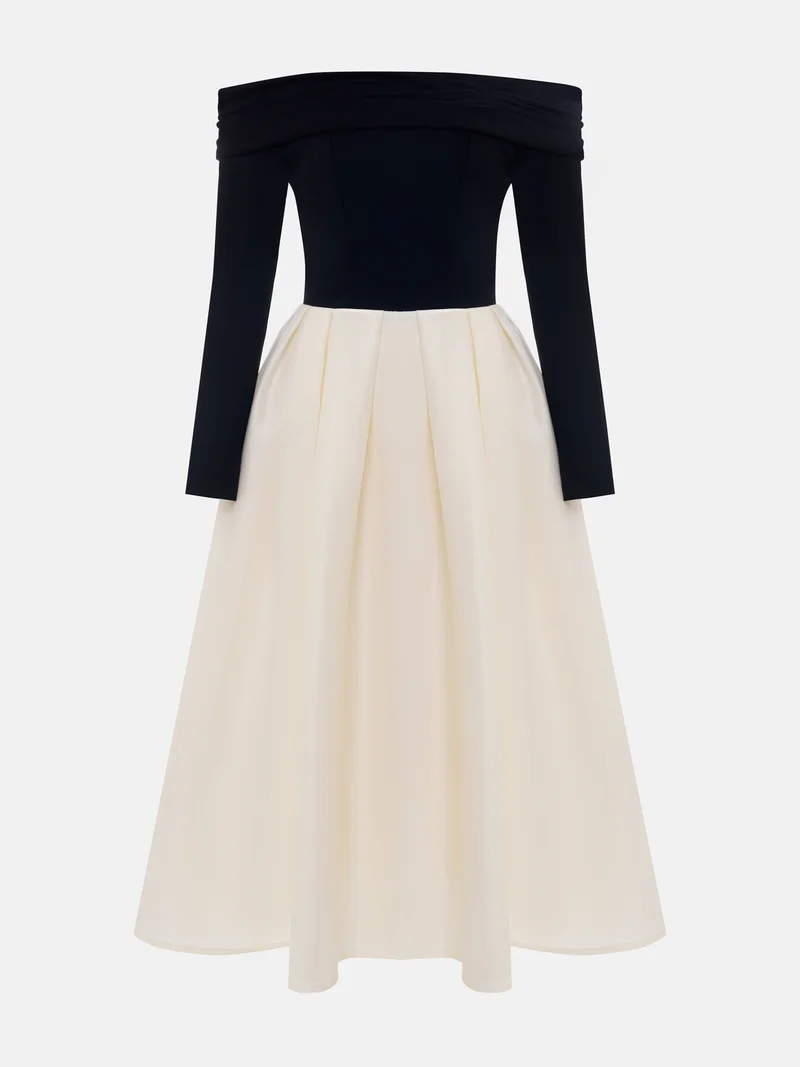 Lichi Midi dress with contrasting satin skirt