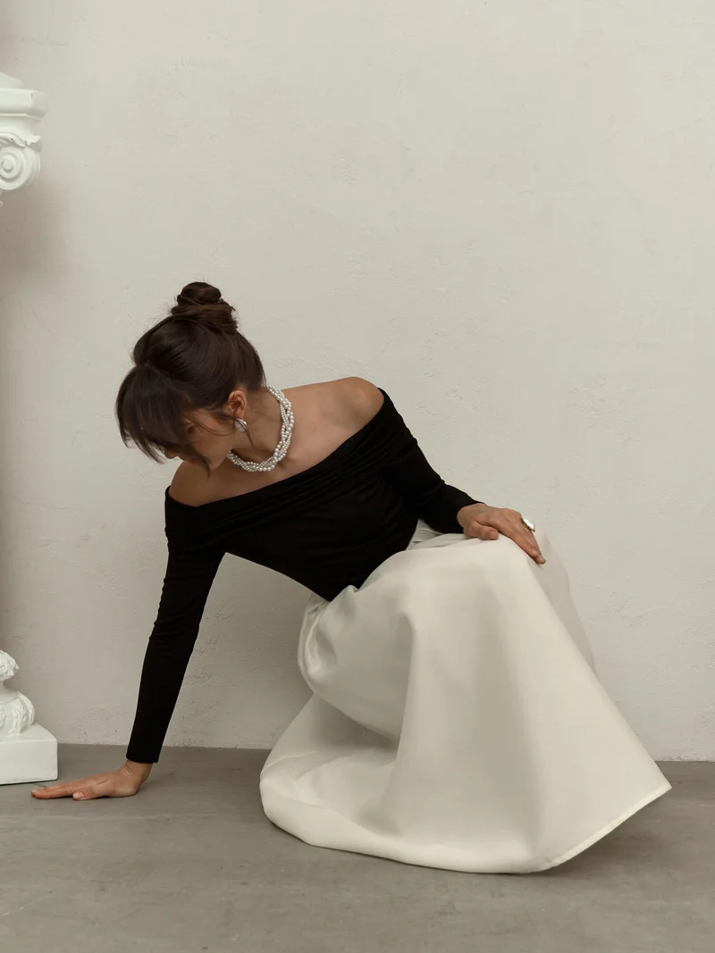 Lichi Midi dress with contrasting satin skirt