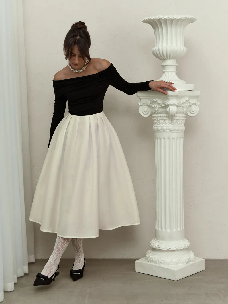 Lichi Midi dress with contrasting satin skirt