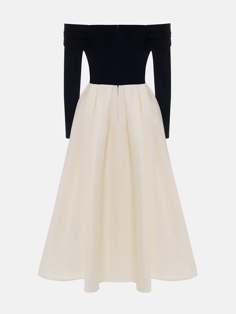 Lichi Midi dress with contrasting satin skirt