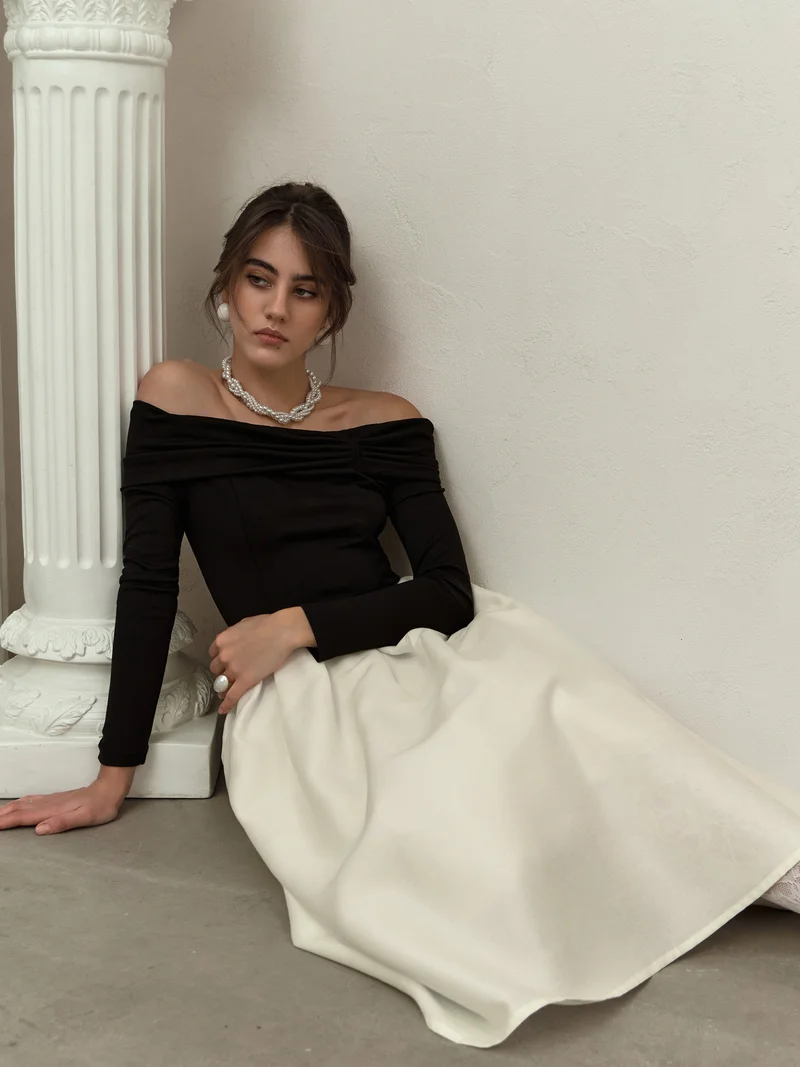 Lichi Midi dress with contrasting satin skirt