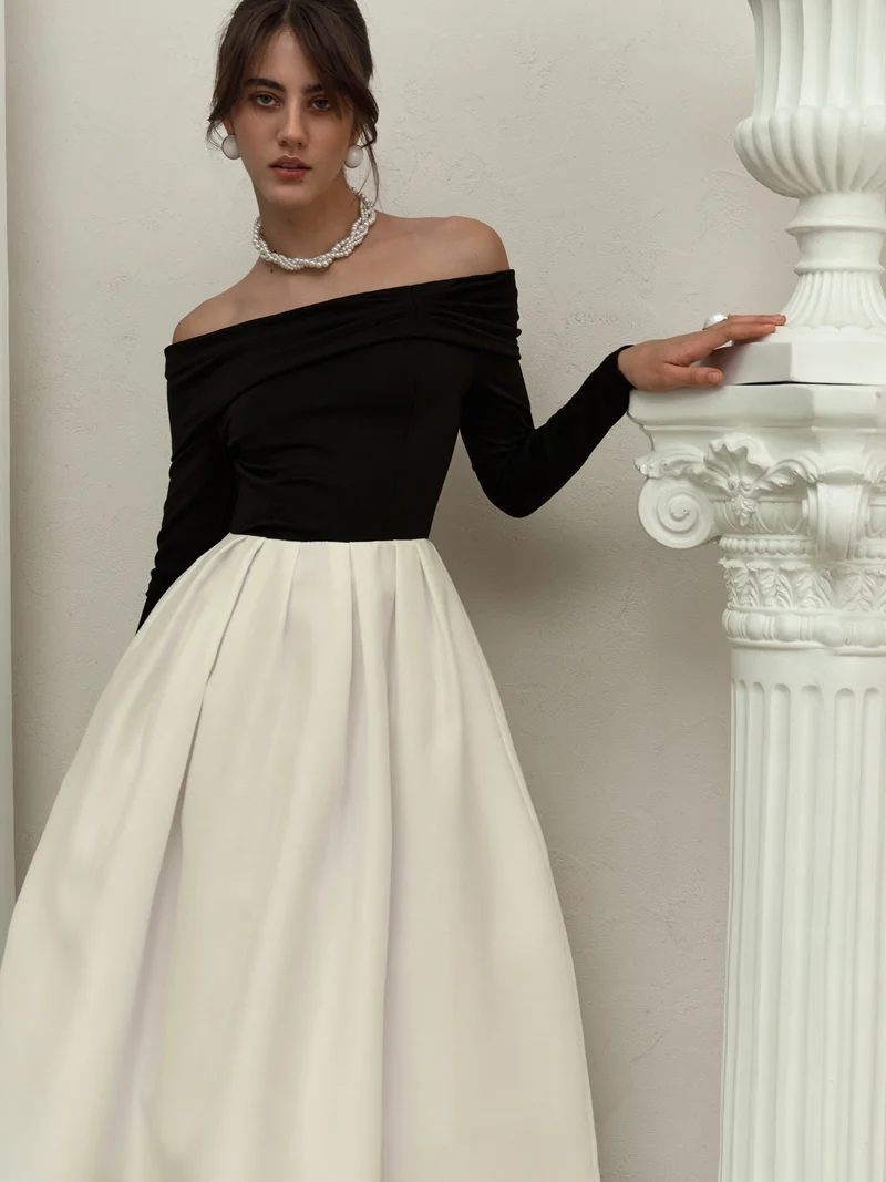 Lichi Midi dress with contrasting satin skirt