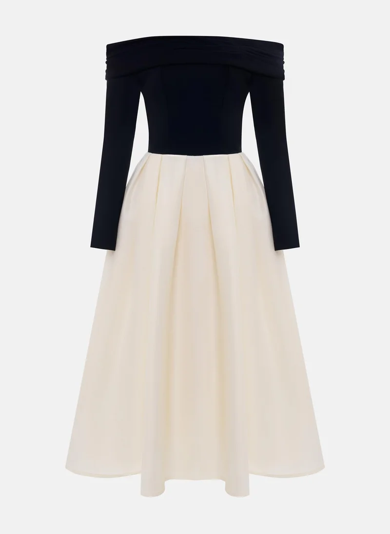 ليتشي فستان ميدي مع تنورة ساتان متباينة