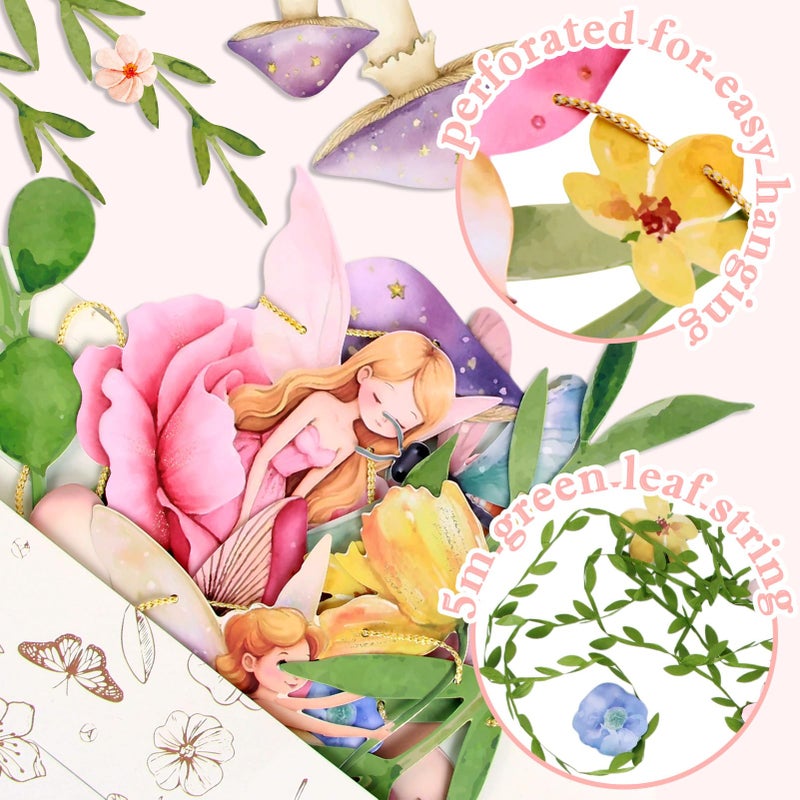 Easy Joy Fairy Mushroom Banner Wildflower Party Decorations Paper Flower Leaves Banner Fairy Garland for Wall Decoration Spring Baby Shower Wedding Backdrop Decorations - Image 3