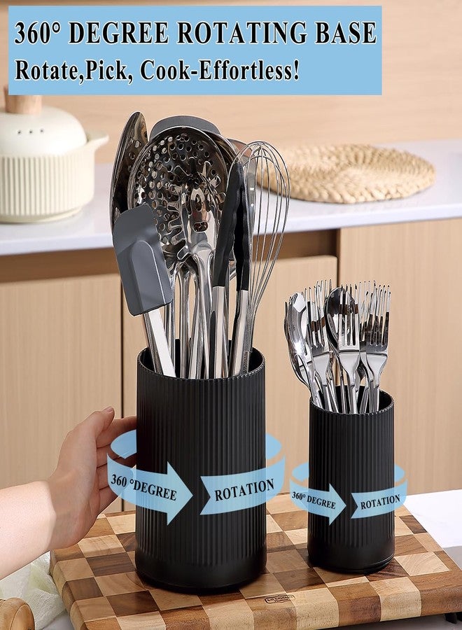 Kyraton Cooking Utensils Holder 2pcs, 360°Rotating Heavy Duty Plastic Kitchen Utensil Holder for Countertop, The Small Utensil Crock for Cutlery Silverware, Tooth Brush, Desk Pencil Pen - Image 3