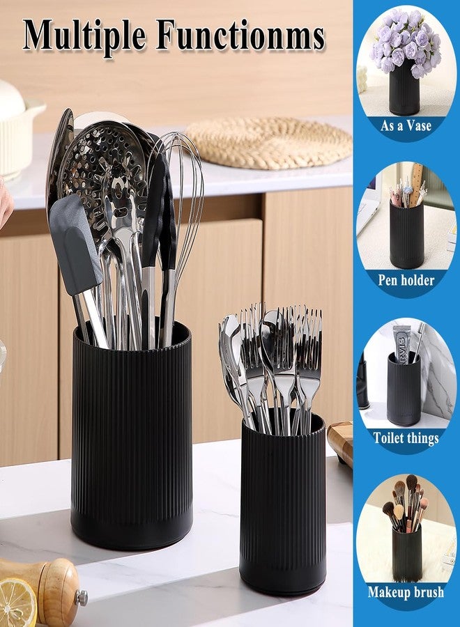 Kyraton Cooking Utensils Holder 2pcs, 360°Rotating Heavy Duty Plastic Kitchen Utensil Holder for Countertop, The Small Utensil Crock for Cutlery Silverware, Tooth Brush, Desk Pencil Pen - Image 4
